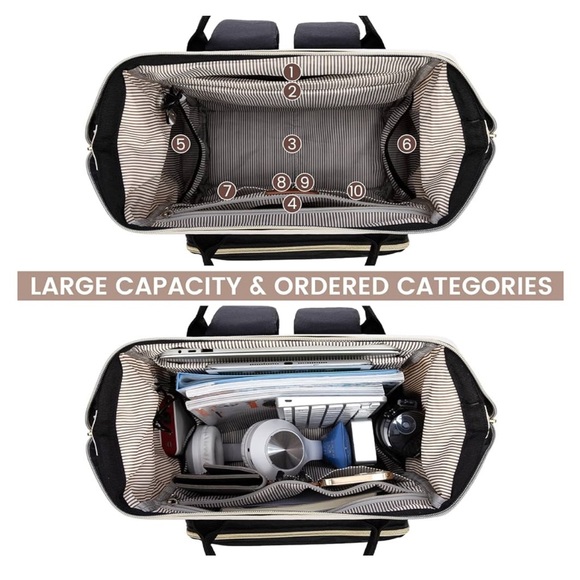 Beige Black Laptop Backpack - Picture 3 of 5